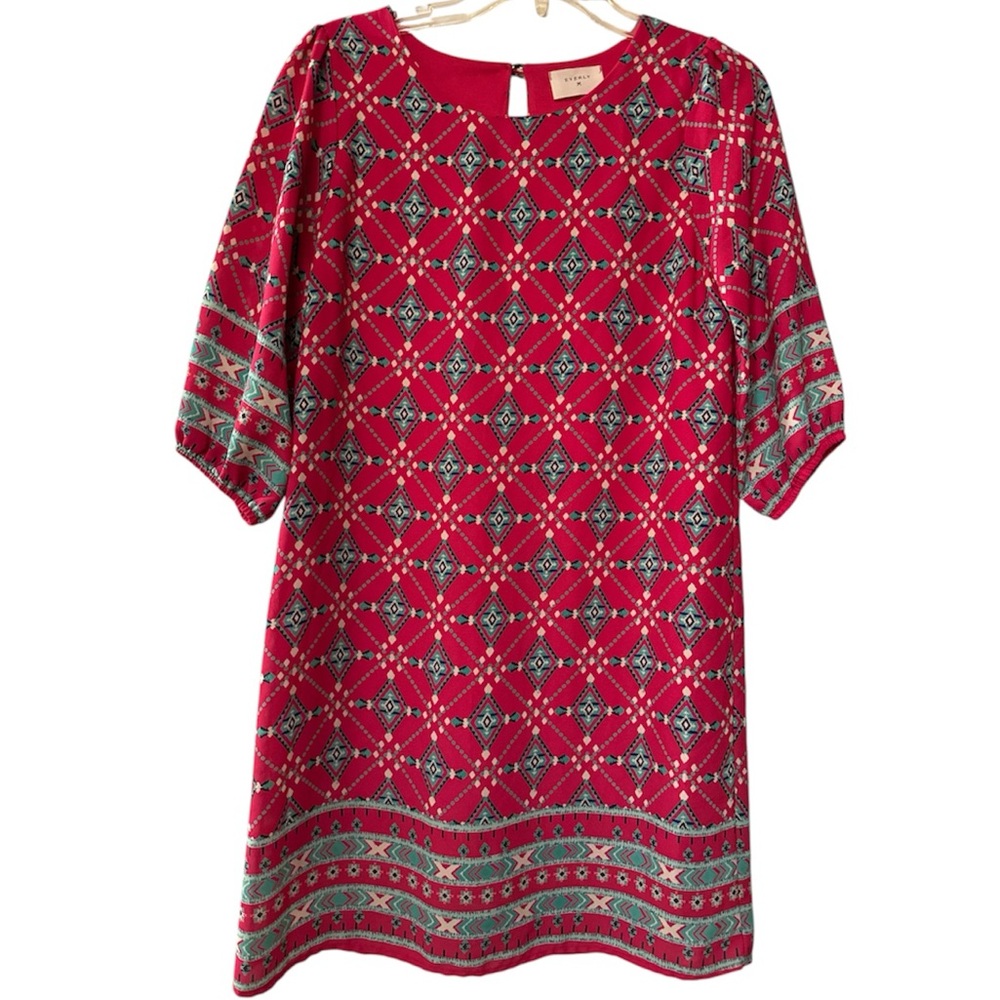 Everly shift dress -pink and teal diamond pattern - Size Small